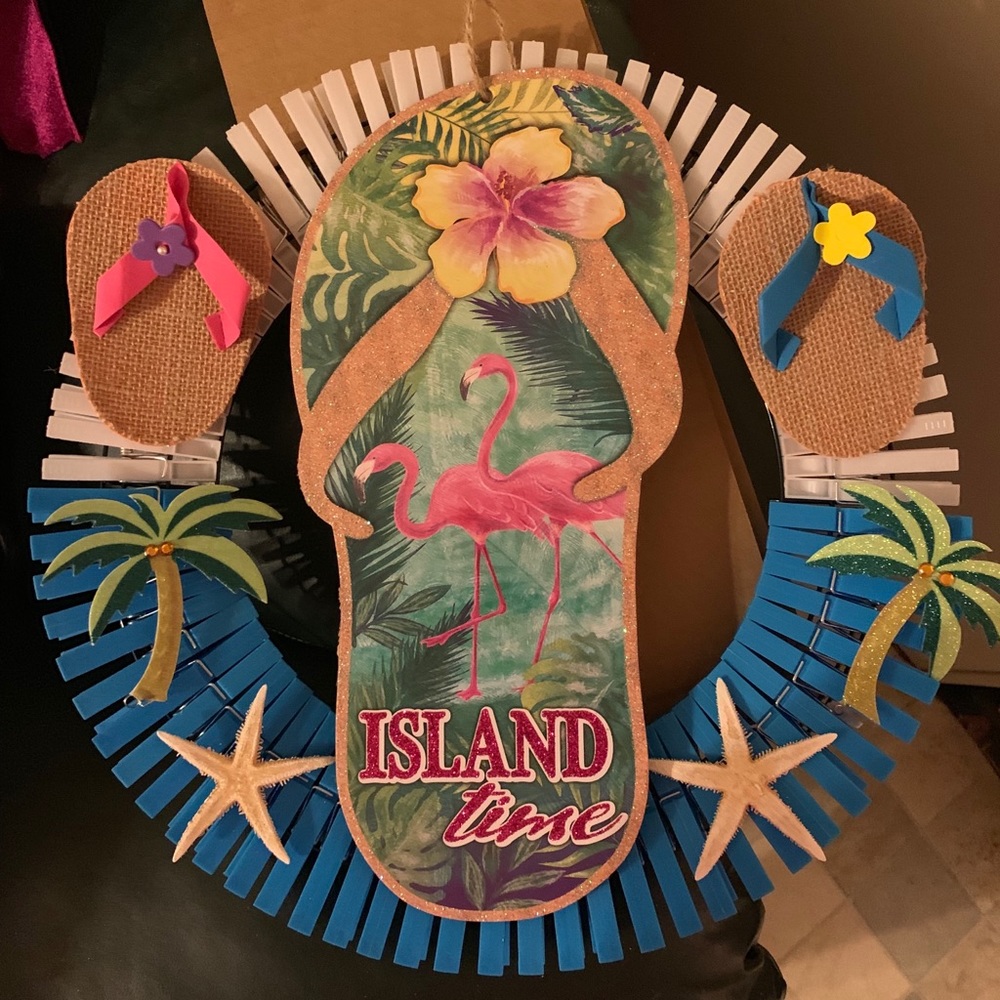 Hand made Beach theme clothespin wreath.